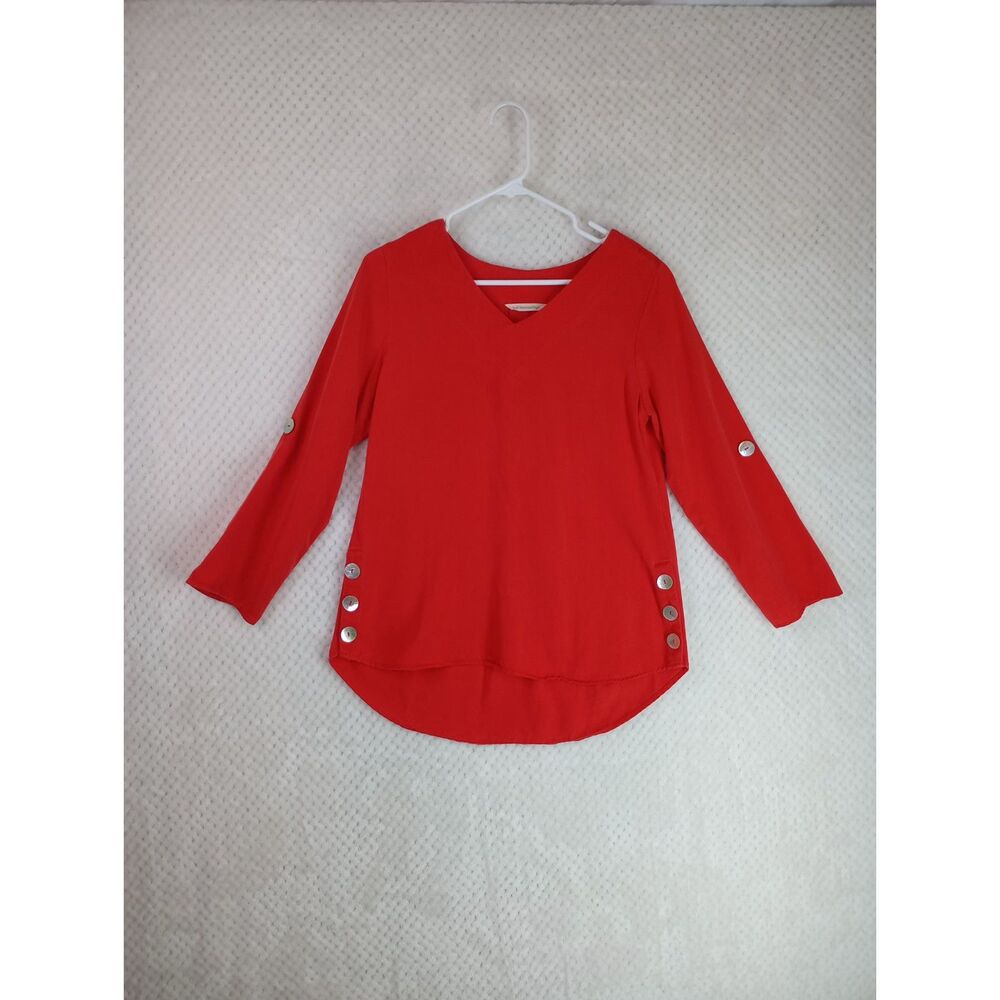 Soft Surroundings Women's XS Red Button Detail Tunic Blouse